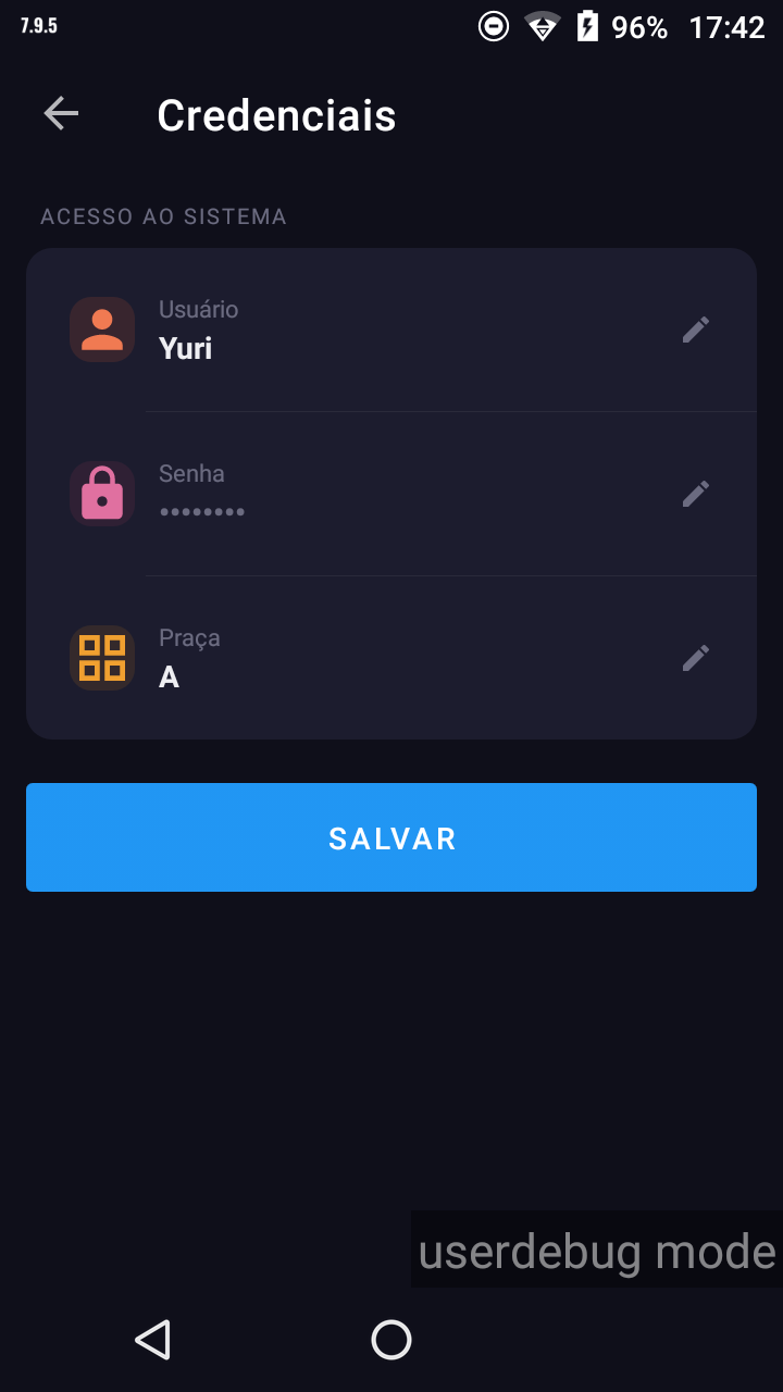 Credenciais do operador