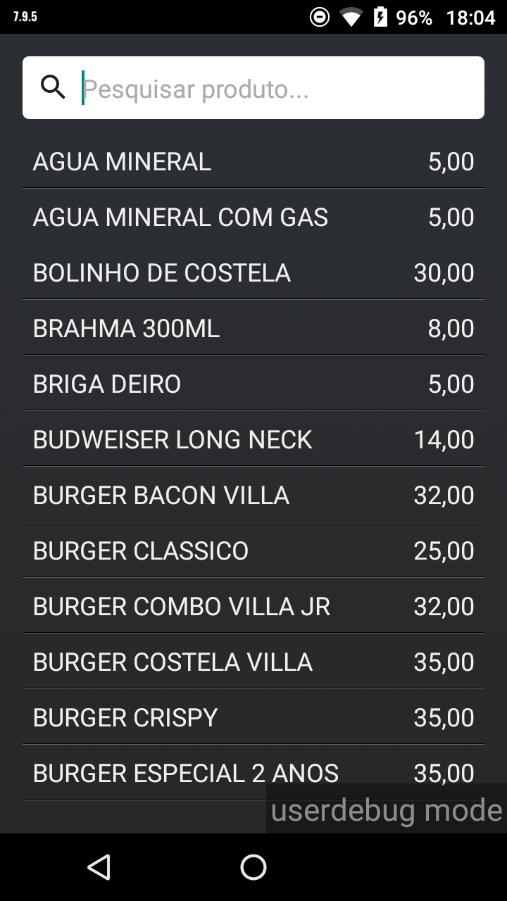 Lista de produtos